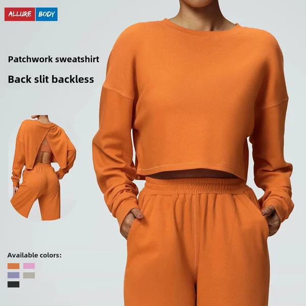 European and American New Autumn and Winter Casual Round Neck Sweatshirt Sports Running Short Loose Fashion Long Sleeve T-shirt Fitness Top