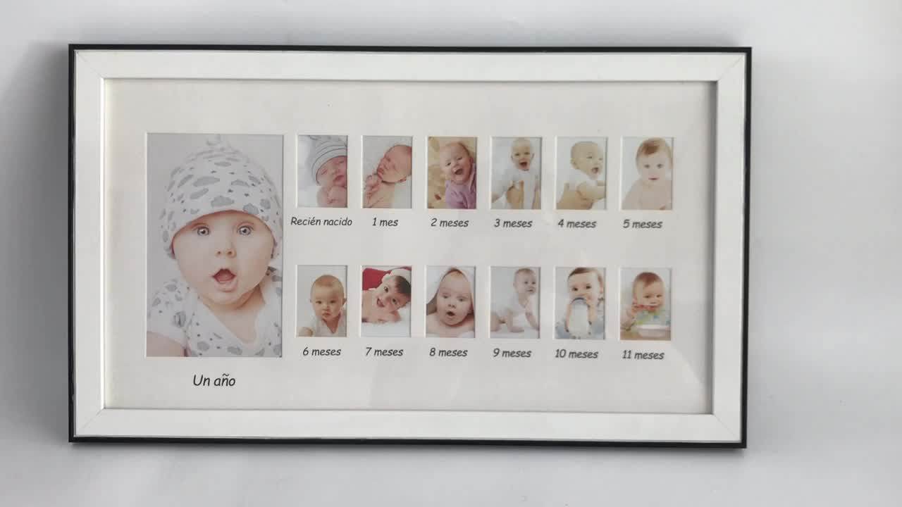 Baby 12 month photo frame, One year old baby record frame, 25x45cm mat