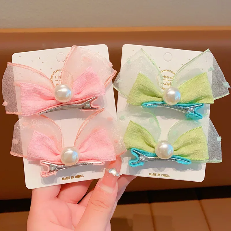 Three dimensional children's fresh cute hairgrip pearl with bow