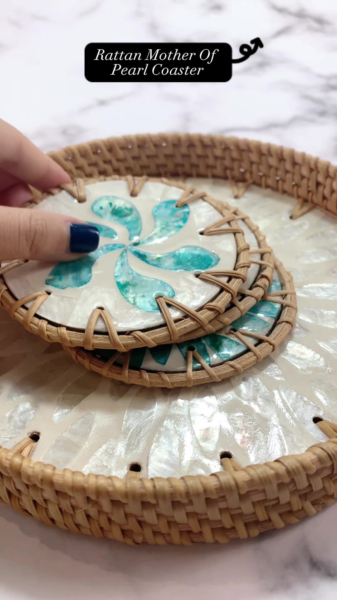 Serving Tables 6 Pieces Rattan Mother Of Pearl Coaster Plate And