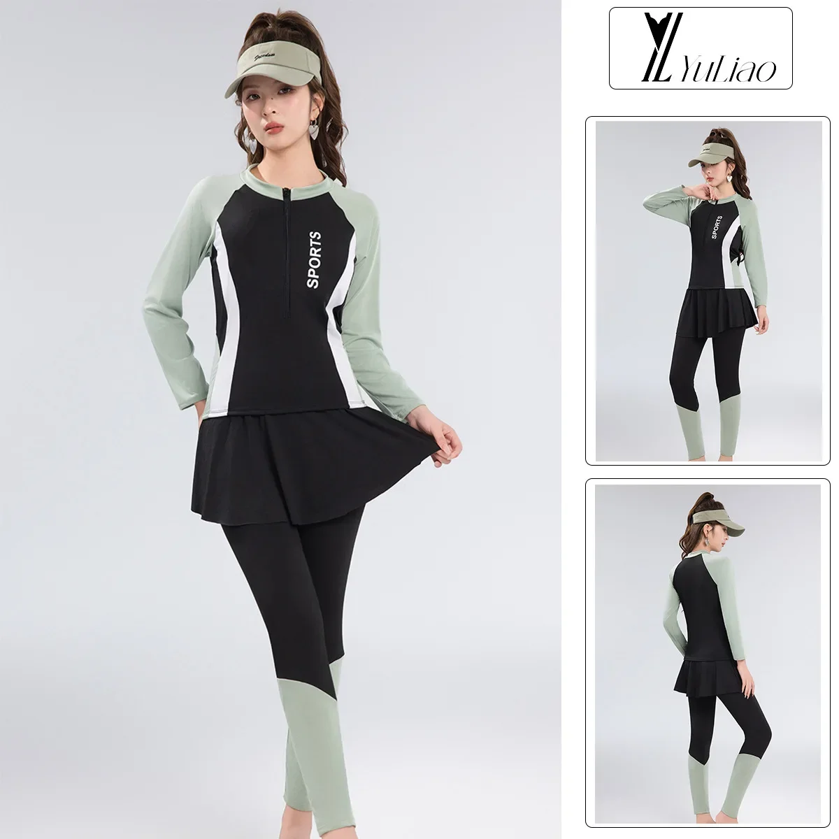 2025 New Swimsuit Women's Split Long-Sleeved Pants Sun Protection Hot Spring Three-Piece Conservative Surfing and Snorkeling Suit