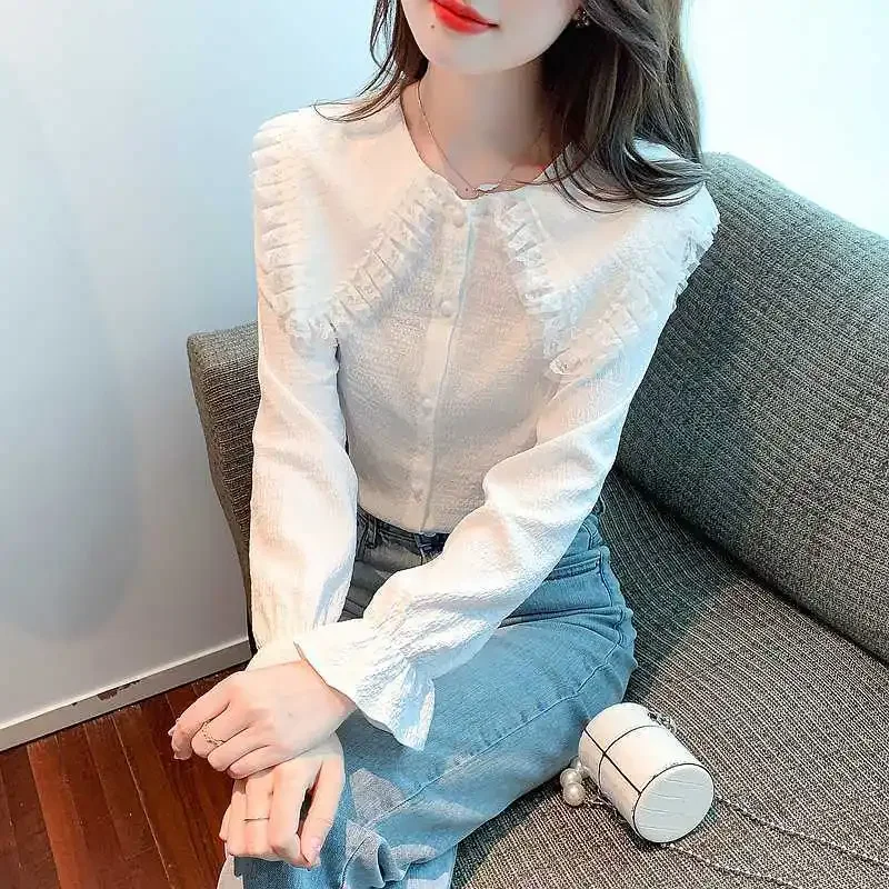 Design Sense Niche White Long Sleeve Shirt Women's Early Spring New This Year's Popular Beautiful Top Chic Unique Small Shirt