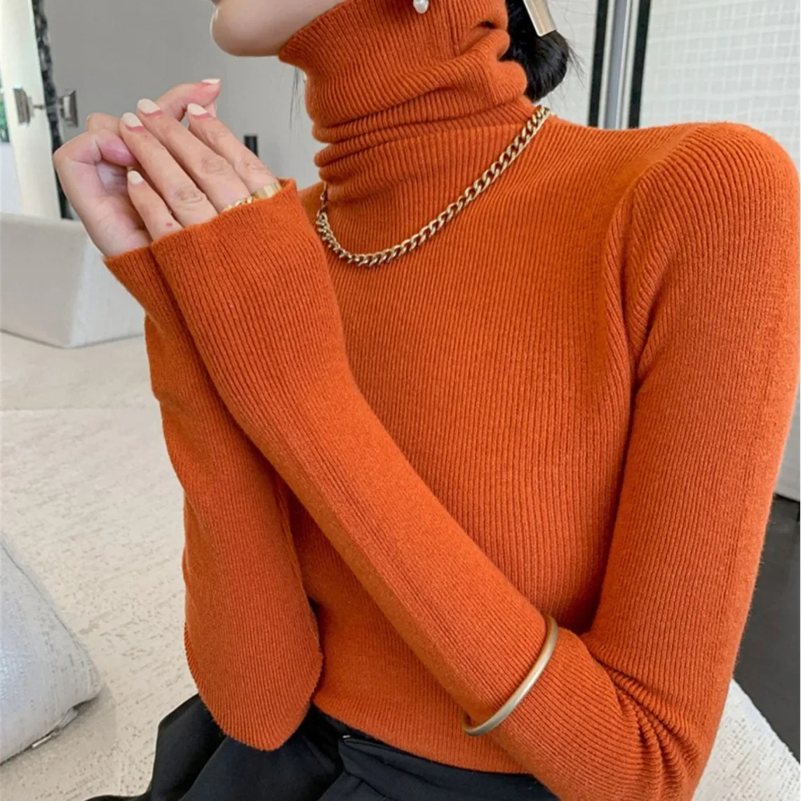 Autumn new arrival women's Klein blue turtleneck knitwear base shirt high-neck sweater tight-fitting slim-fit inner layer top