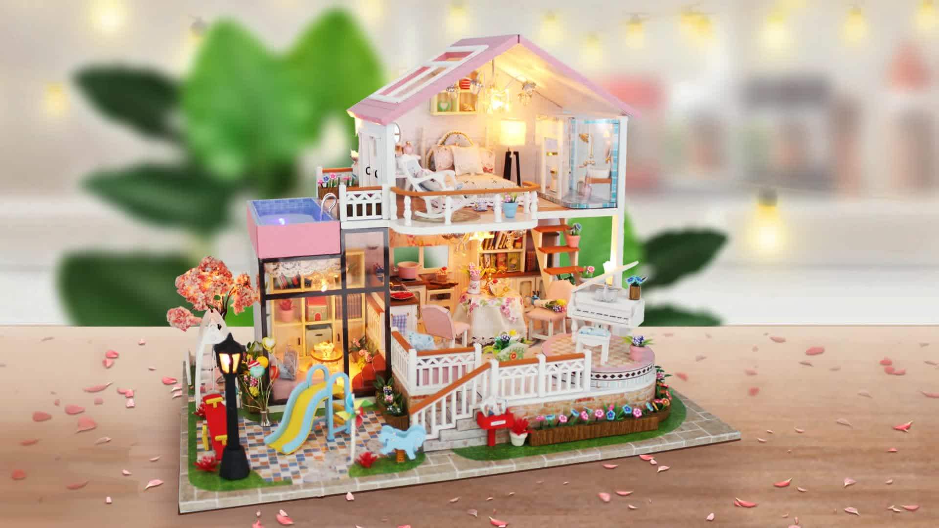 Villa Type Children Big Pink Doll House For Birthday Gift Buy Pink