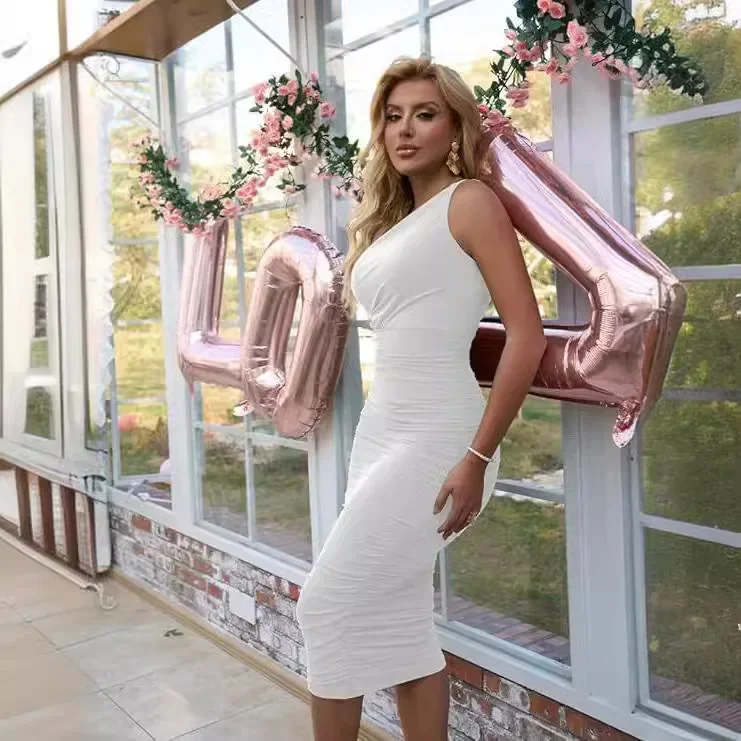 Cross-Border Sleeveless Spring and Summer Dress for Women, High-End Sexy Style Dress, Slim-Fitting Long Dress, Outerwear Hot Girl Dress with Pleats