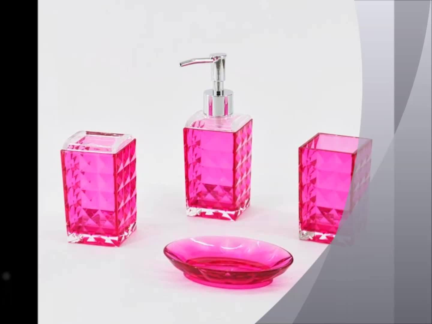 Acrylic Diamond Pattern Pink Bathroom Accessory Set Buy Pink Bathroom Accessory Set,Acrylic