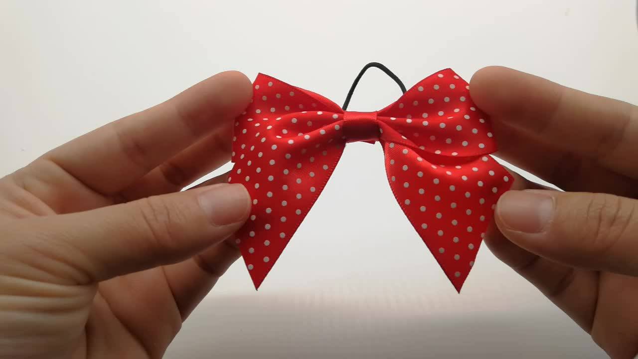 Premade Printed Red Satin Ribbon Gift Wrapping Elastic Band Gift Bow