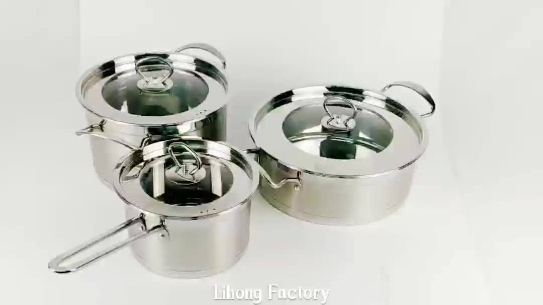 European Style Cooking Pot And Pan Set 3pcs Stainless Steel Cookware
