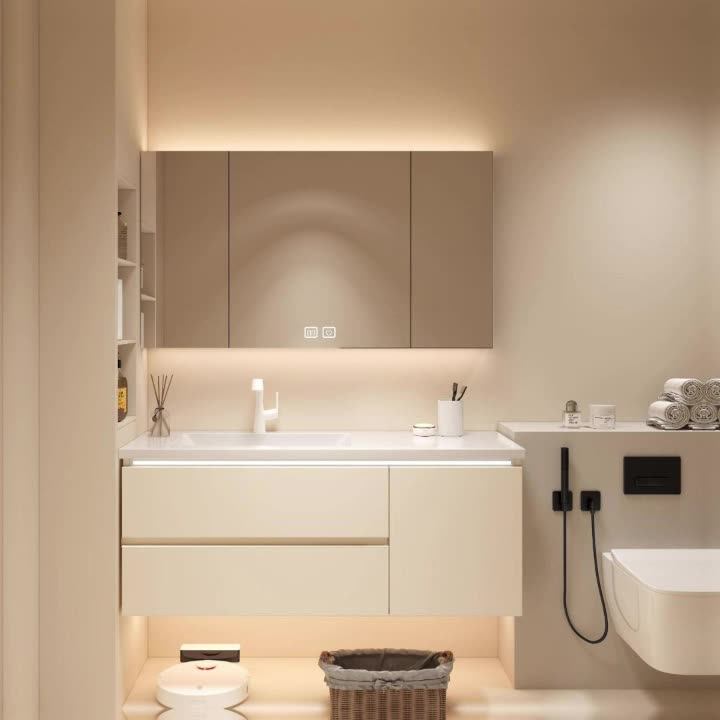 Modern Floating Bathroom Vanities With Sink And Mirrors Wood Bathroom