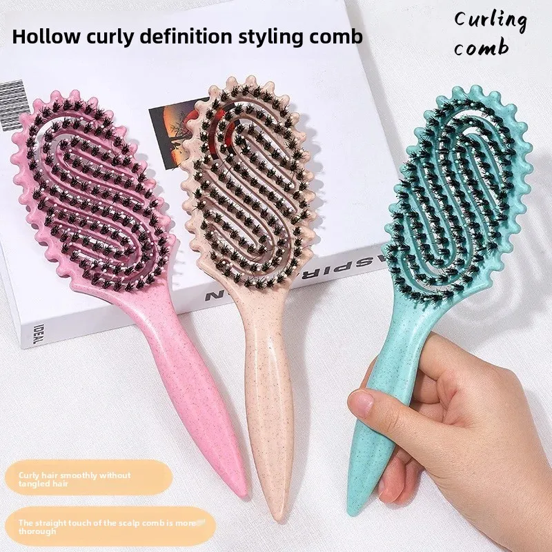 Amazon Hollow-Out Massage Bounce Comb with Boar Bristles, Hair Styling Comb for High Crown Volume, Curly Hair Styling Comb, Curling Comb