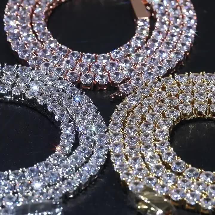 Stunning Pink Purple Tennis Diamond Tennis Chain 18" Women Men Gold ...