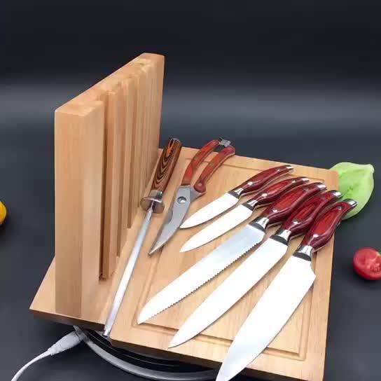 12pcs High Quality Kitchen Knife Set Deluxe Pakka Wood Handle With