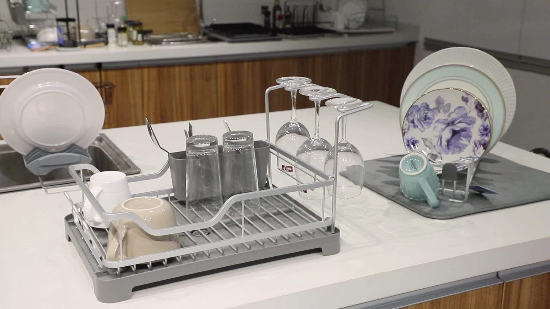 Wholesale Metal Wire Kitchen Wine Plate Dish Drying Rack Kitchen Storage Rack Aluminum Dish Rack