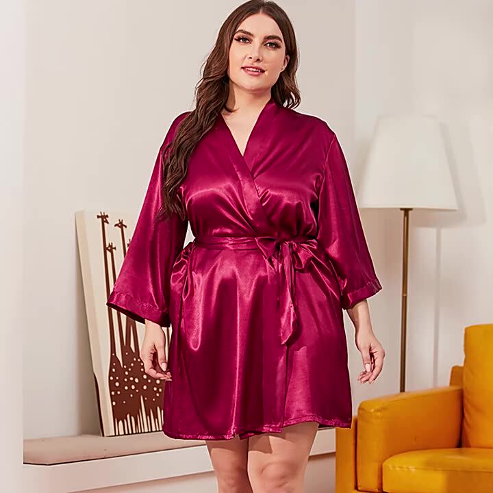Custom Plus Size Satin Robes Summer Sleepwear Women Silk Satin