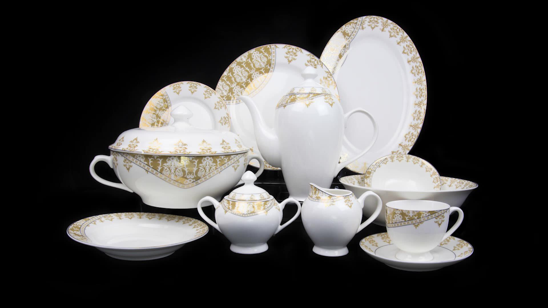 61pcs New Bone China Dinner Set Popular Golden Designs Porcelain