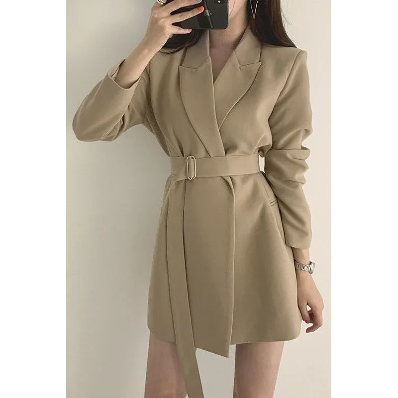 Internet Celebrity Suit 2024 Spring and Autumn New Korean Style Elegant Slim-fit Slimming Mid-length Belt Suit Jacket for Women