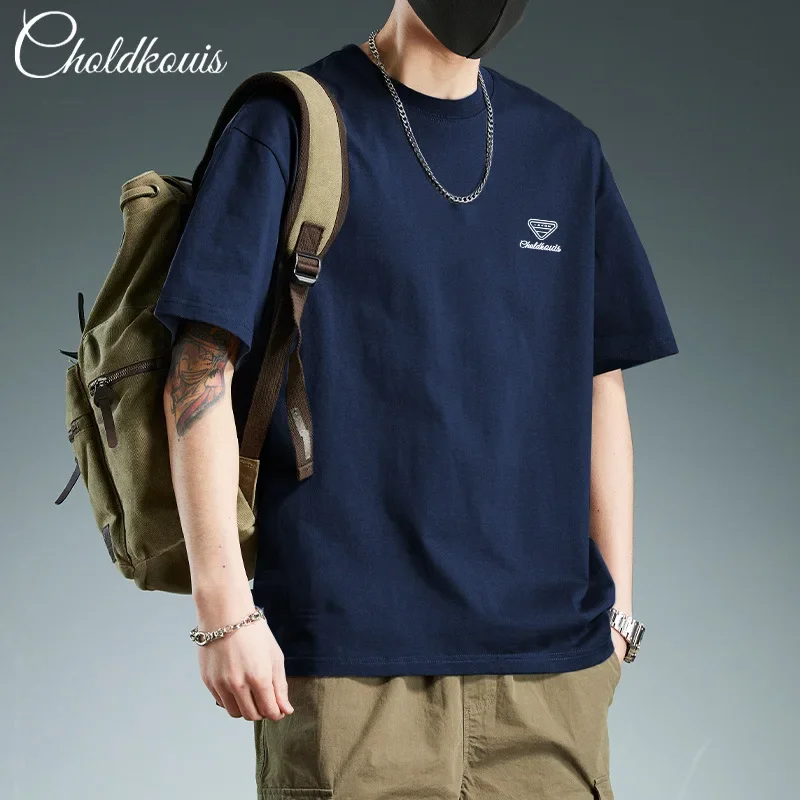 Short-sleeve T-shirt for men, new summer fashion brand, American retro, heavy trend, 7.5-inch sleeve, pure cotton clothing