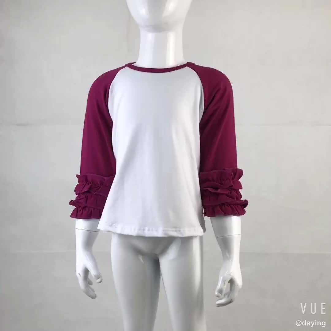 Baby Cotton Shirt 3/4 Sleeve Girls Clothes Ruffle Raglan Girls Blank