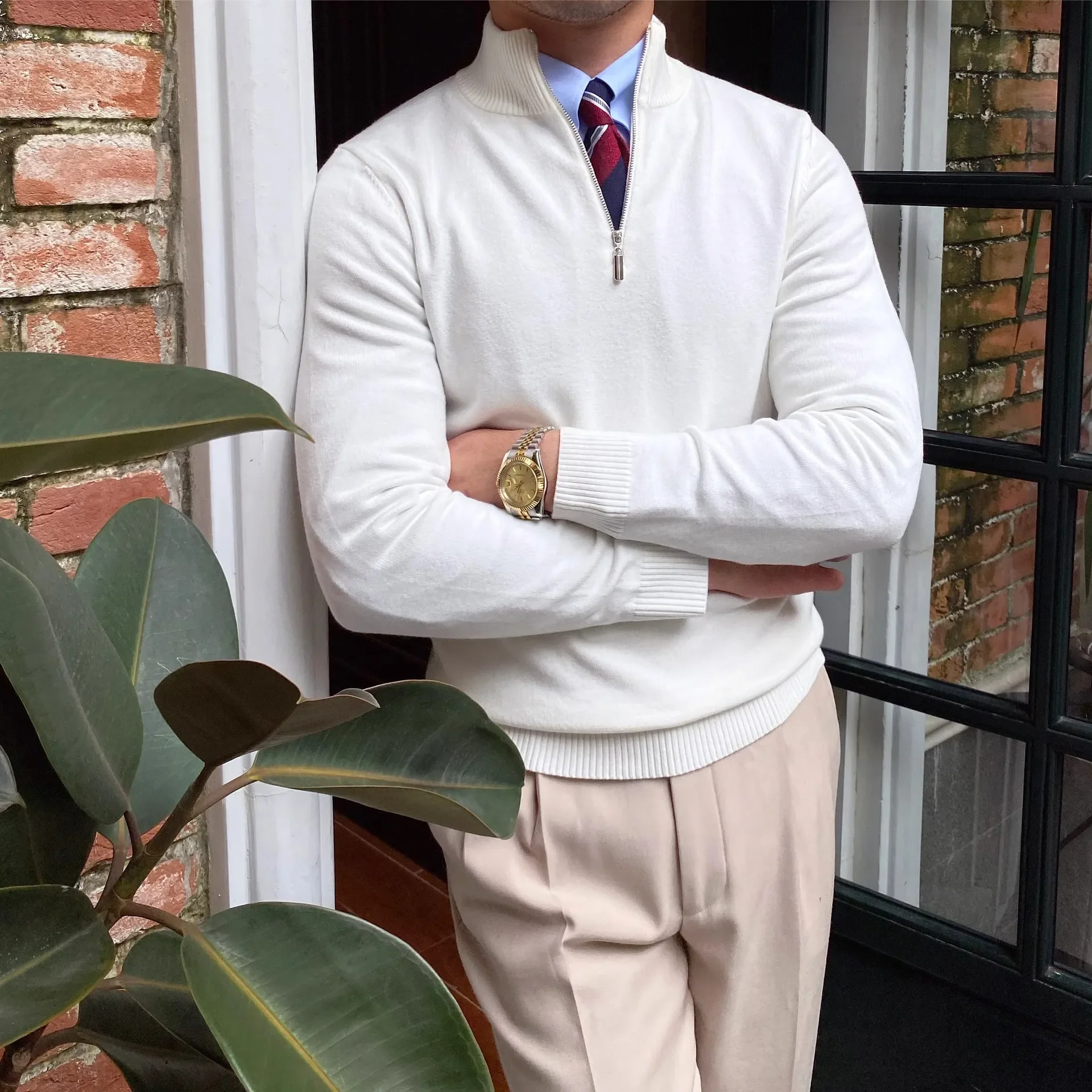 Autumn and Winter popular men's stand collar zipper knitted long-sleeved sweater men's slim pullover bottoming sweater outer wear men's