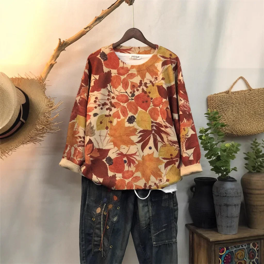 Amazon Aliexpress Supply Autumn and Winter New Printed Pattern Round Neck Long-Sleeved Knitted Loose Casual Fashion Sweater