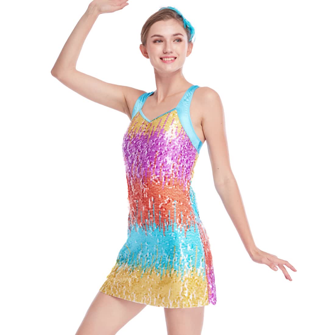 Midee Full Sequins Ombre Dance Costumes A Line Dance Competition Dance
