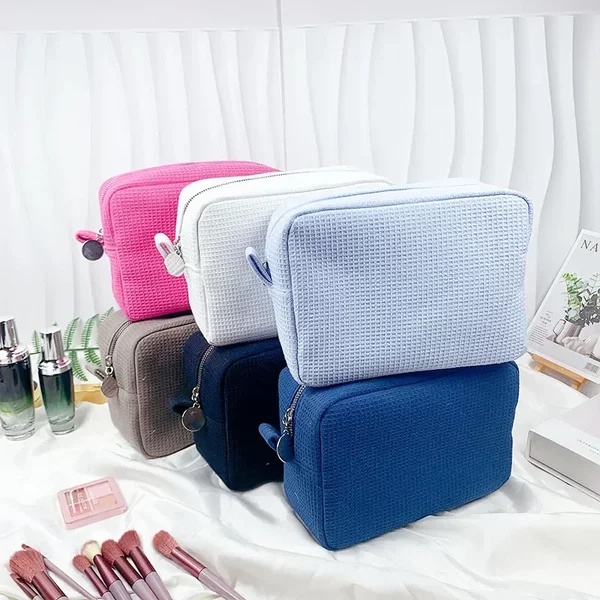 Cross-border New Waffle Cosmetic Bag Large Capacity Portable Storage Bag Simple Solid Color Wash Bag Women's Clutch Bag