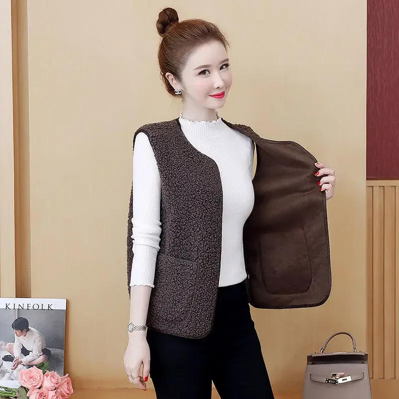 Vest Women's Spring & Fall Thin Outer Wear Versatile 2022 New Vest Waistcoat Fashionable Imitation Lamb Wool Vest