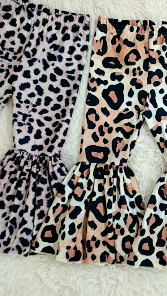 Baby Leggings Wholesale Leopard Print Kids Bell Bottoms Ruffle Pants