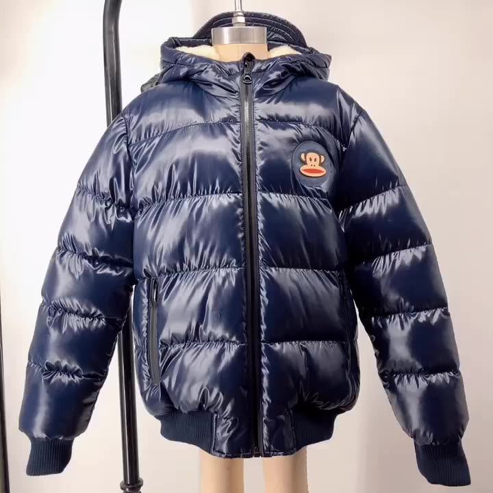 Odm Custom Fashion Boy's Monkey Jacket With Hood Kid's Shiny Puffer