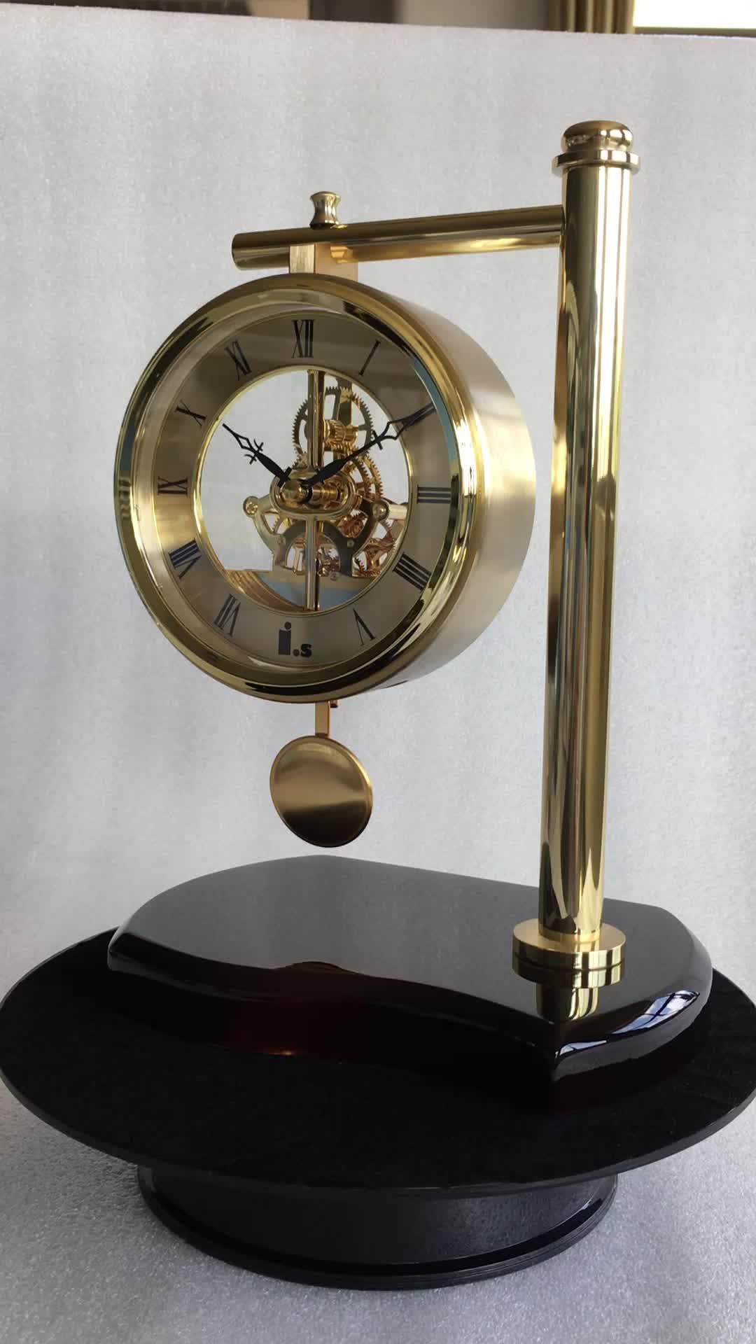 Pendulum Desktop Clock Mechanism Brass Wooden Skeleton Movement K3056p
