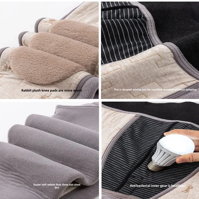 Men's woolen keep warm trousers, knee pads, fleece leggings, elastic thermal underwear, high waist