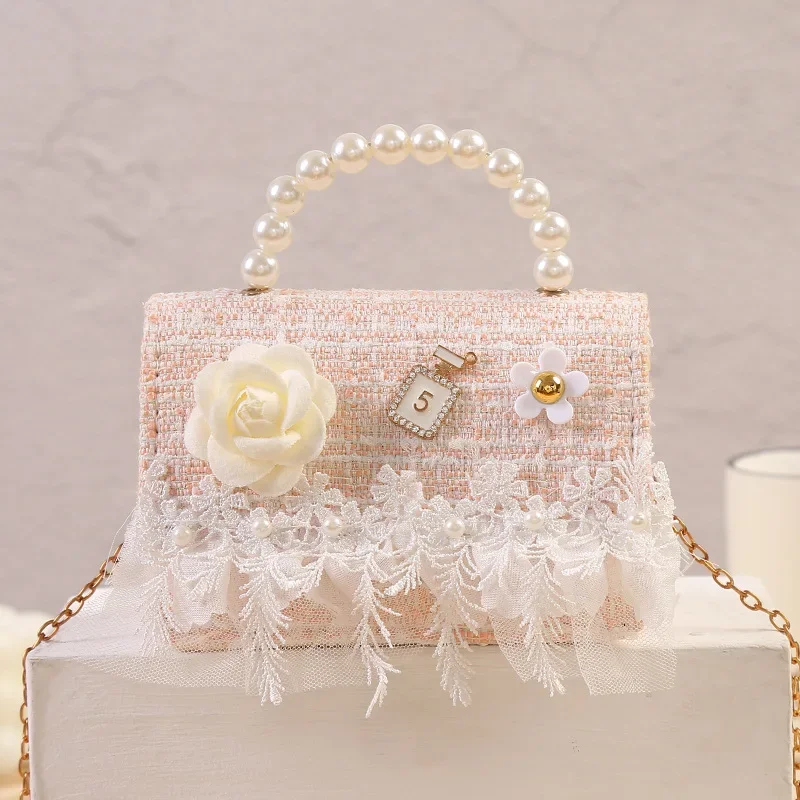 Chanel Style New Snowflake Velvet Handheld Pearl Crossbody Dual-Use Children's Bag Princess Toddler Fashion Bag 940