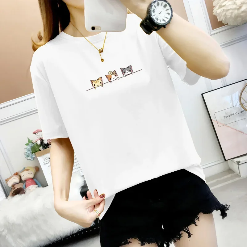 Women's short sleeve T-shirt summer foreign trade cross-border loose simple women's large size new printed women's top fashion wholesale