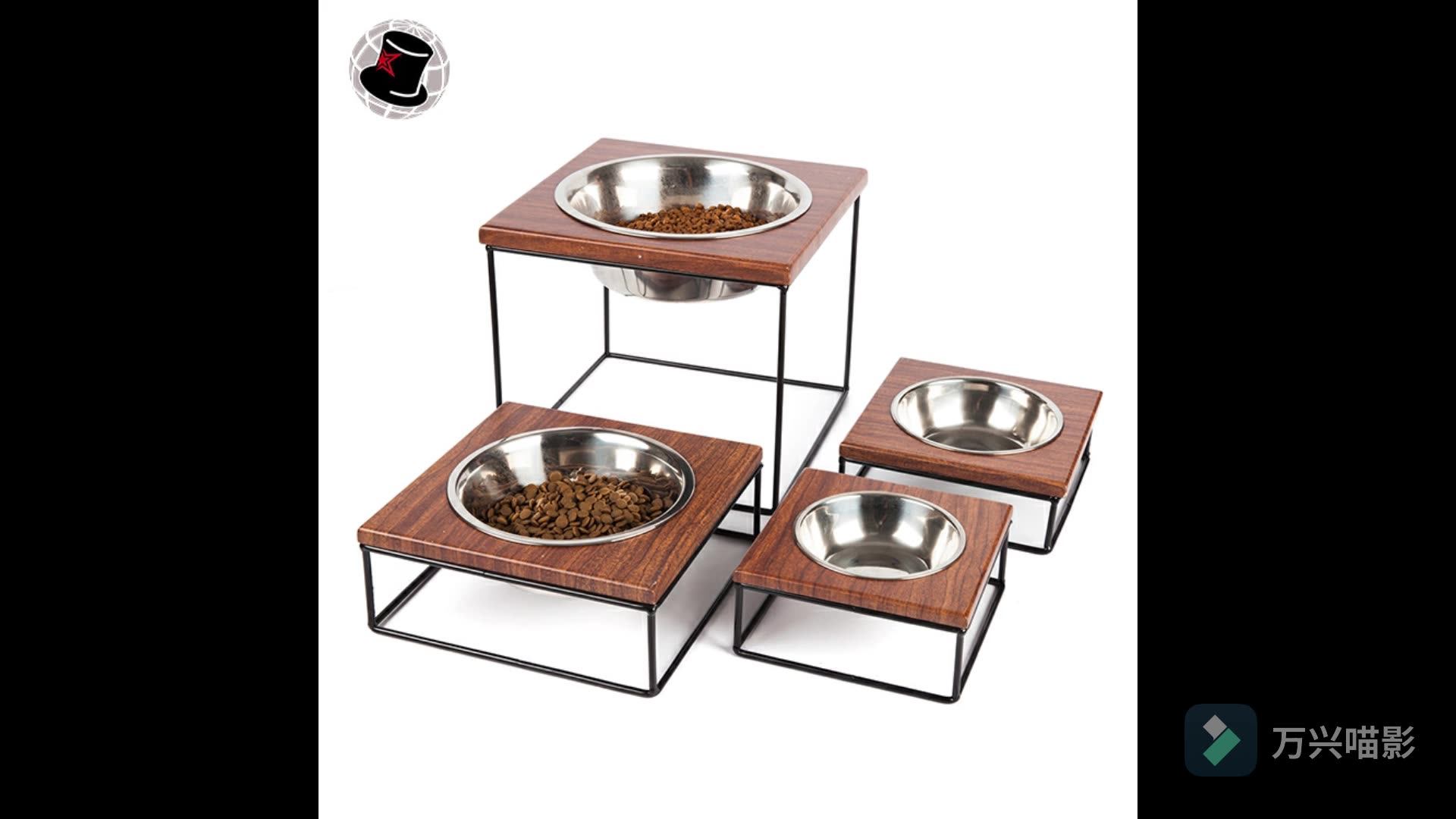 Cheap Stainless Steel Dog Food Bowl Bamboo Wood Dog Cat Pet Feeder
