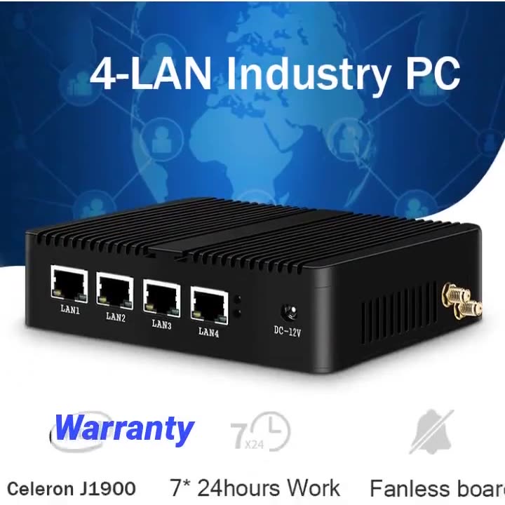Mini PC sem ventoinha Intel J1900 J4125 N2830 4 portas LAN Gigabit