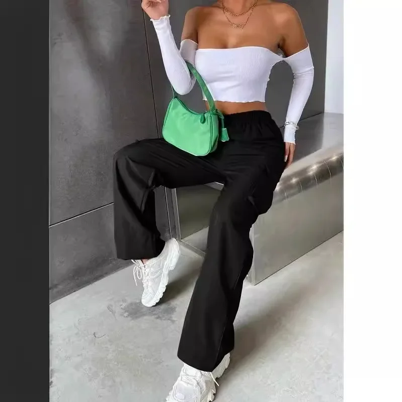 Cross-border Cargo Pants Women's Summer Thin High-Waisted Wide-Leg Straight Trousers Breathable American Retro Style Casual Pants