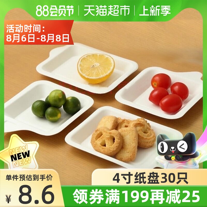 Edo disposable paper plate 4 inch square household barbecue picnic plate 30 cake plate picnic plate painting handmade