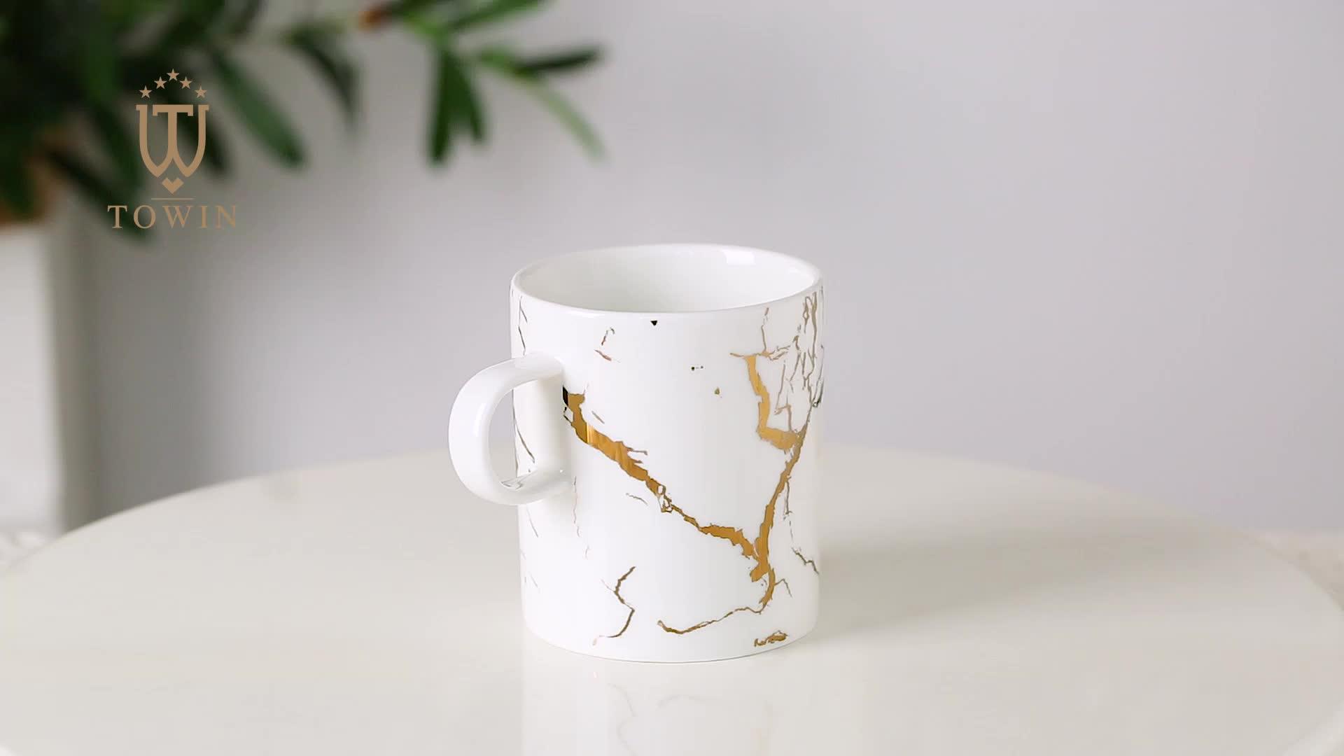 Bulk Custom Logo Stylish Black White Marble Coffee Mugs With Gold