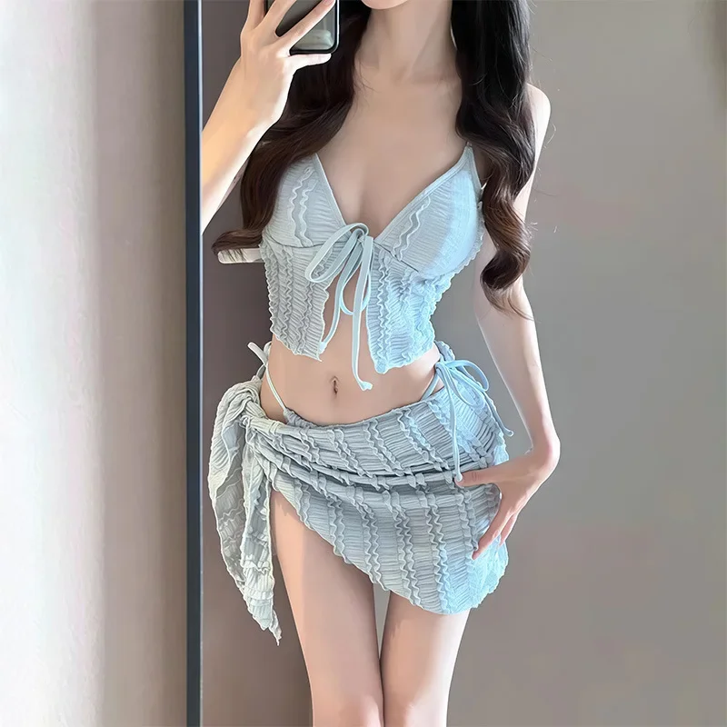 Swimsuit for Women Korean Ins High-End Resort Hot Spring Split Sexy Bikini Slimming Look Three-Piece Belly-Covering Swimsuit