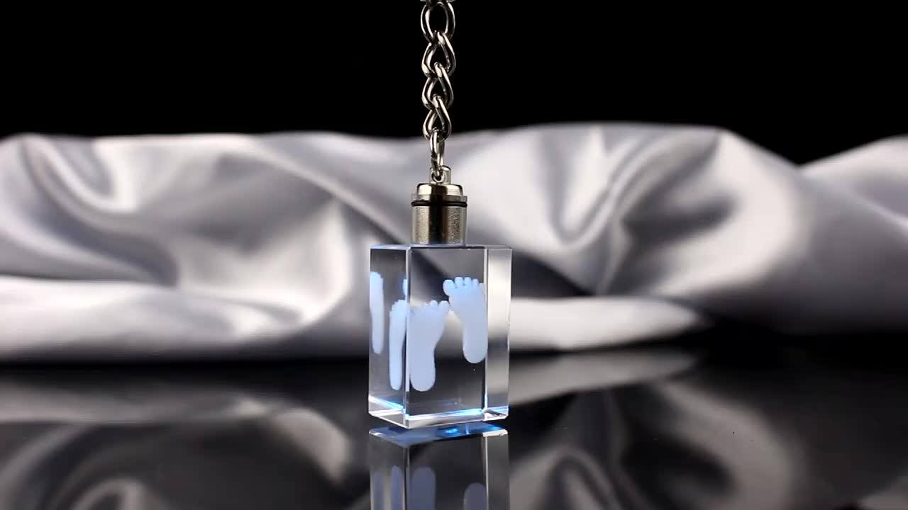 Beautiful Crystal Glass Keychain With Inner Laser Engraving Customized