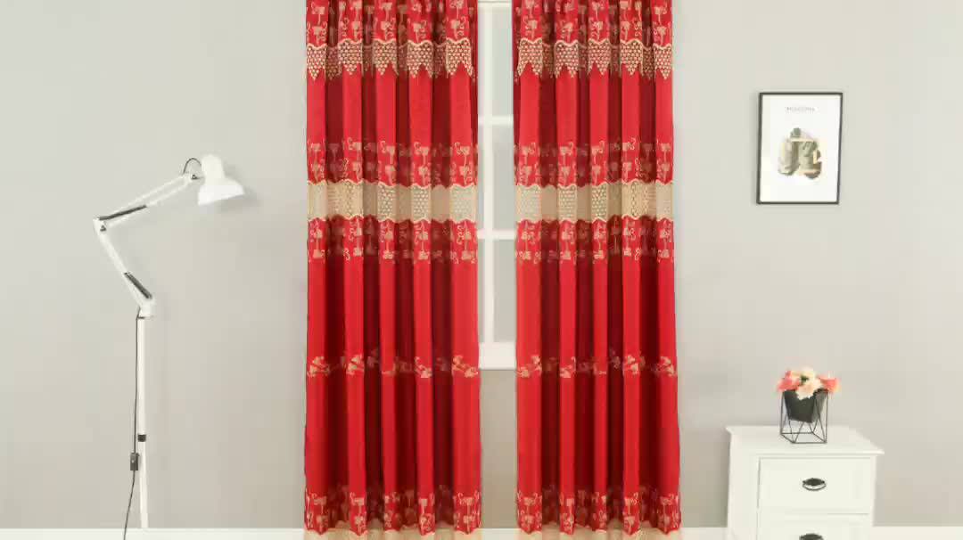 2020 Luxury European Embroidered Red Lace Curtain For Living Room With
