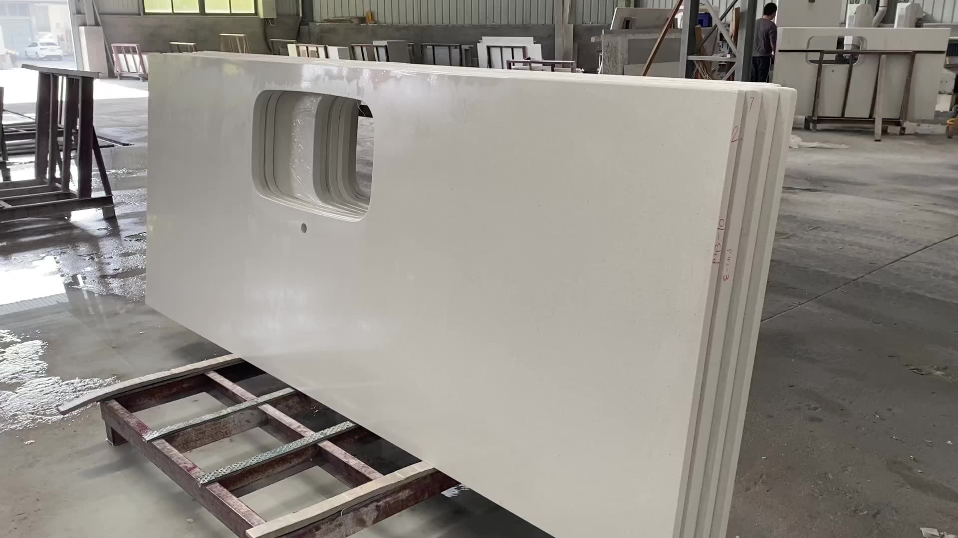 Prefabricated Engineered Calacatta Gold Quartz Countertop Kitchen Sink Table Top White