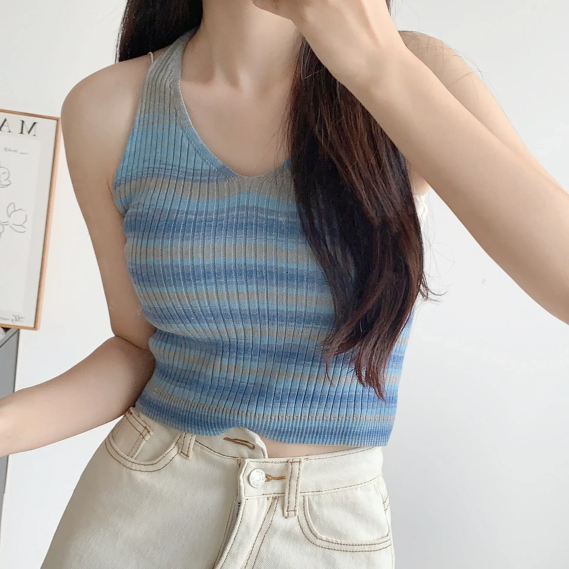 White design knitted spring summer short base short sleeve T-shirt