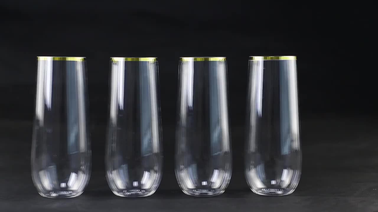 9oz Custom Available Shatterproof Clear Plastic Champagne Glasses For Wedding Use Crystal