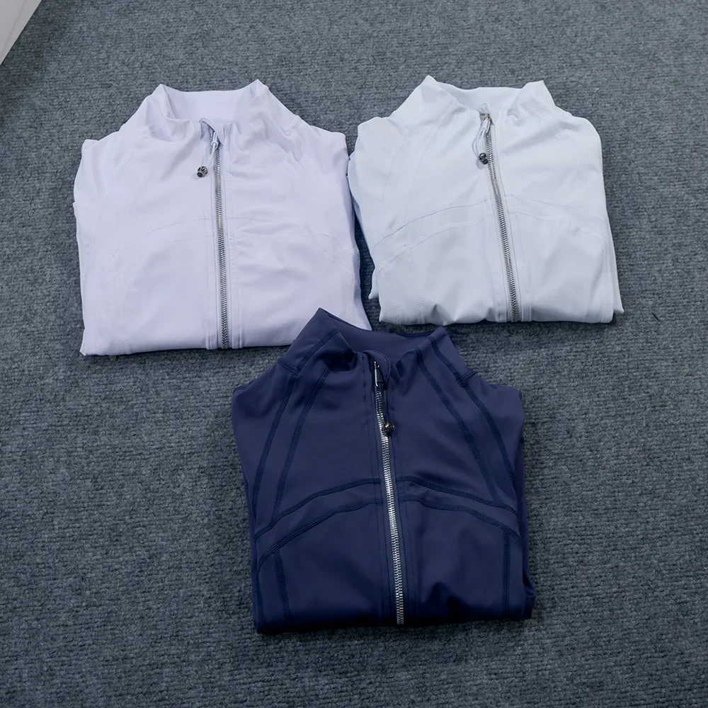 Spring and Summer Yoga Wear Stand-Up Collar Jacket Short Silver Zipper Jacket Women's Slim Fit Outdoor Sports Fitness Running Tennis