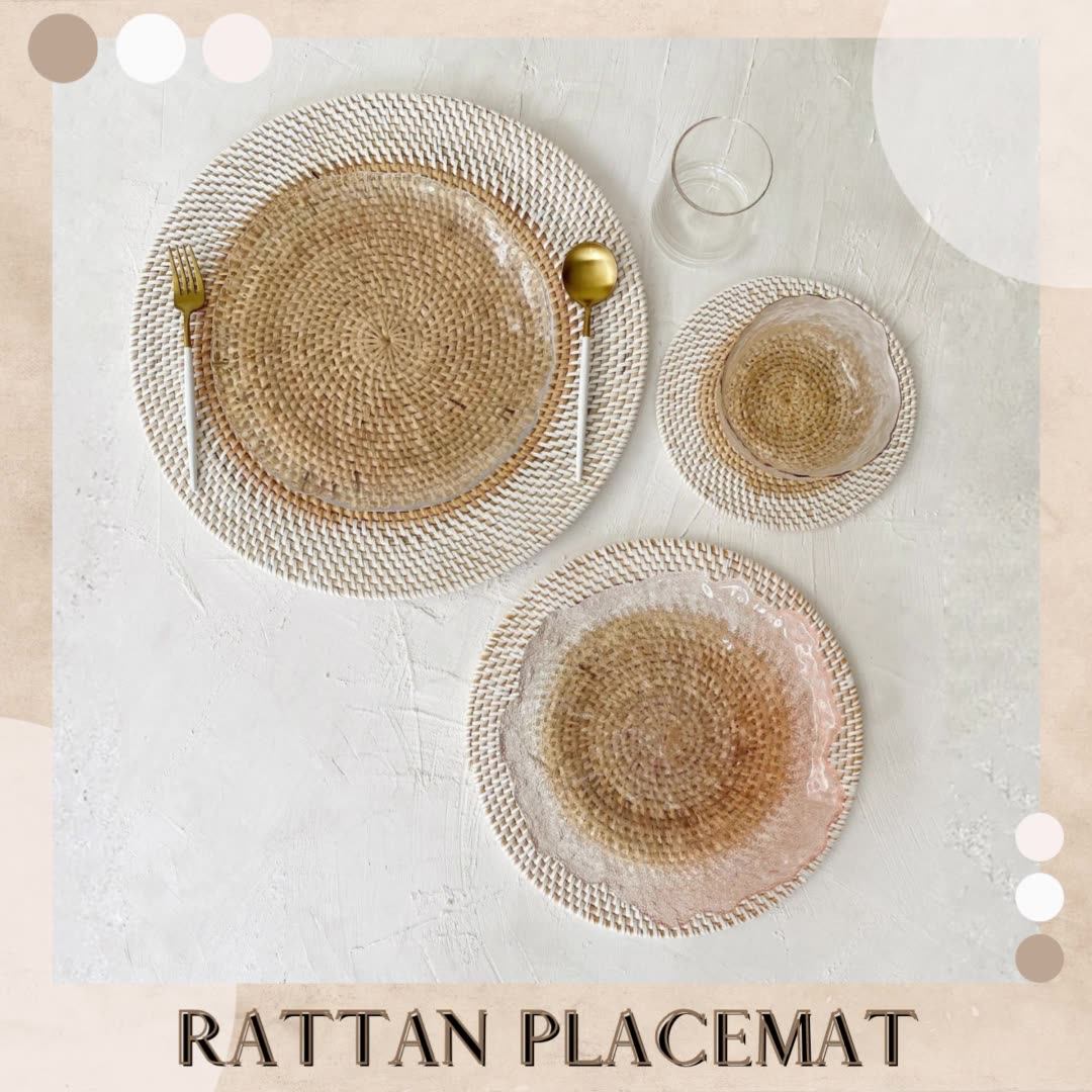 Woven Round Rattan Natural Handmade Table Placemat Set White Charger