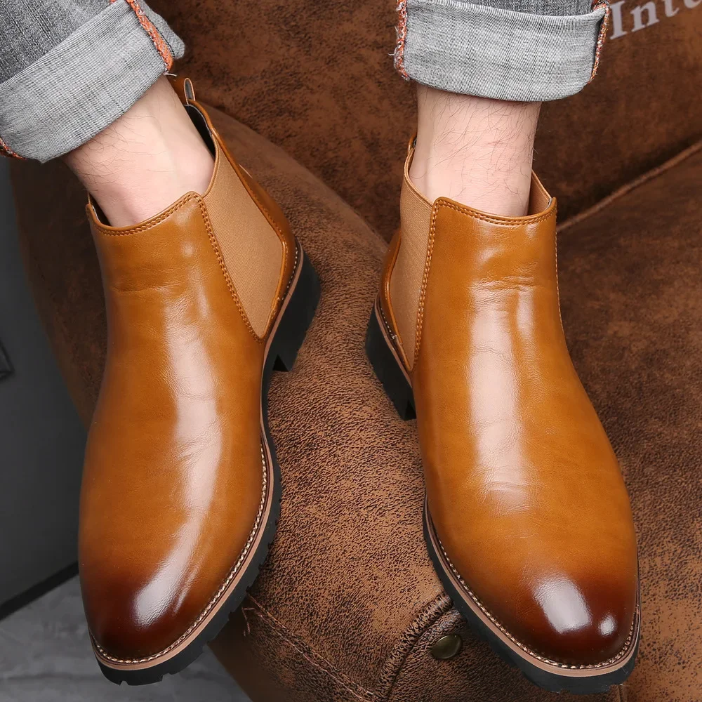 New Men's slip-on casual Chelsea boots Korean fashion short boots men's cross-border foreign trade plus size men's shoes boots