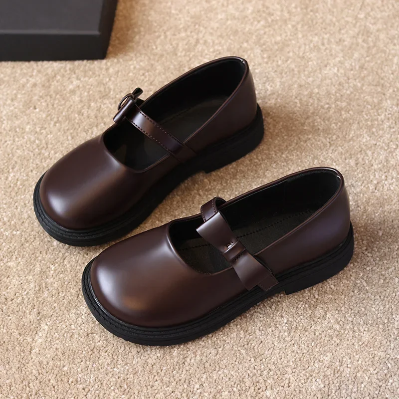 Children's Princess Shoes 2025 Spring New Black Mary Jane Shoes Preppy Student Small Leather Shoes for Middle-Aged and Older Girls