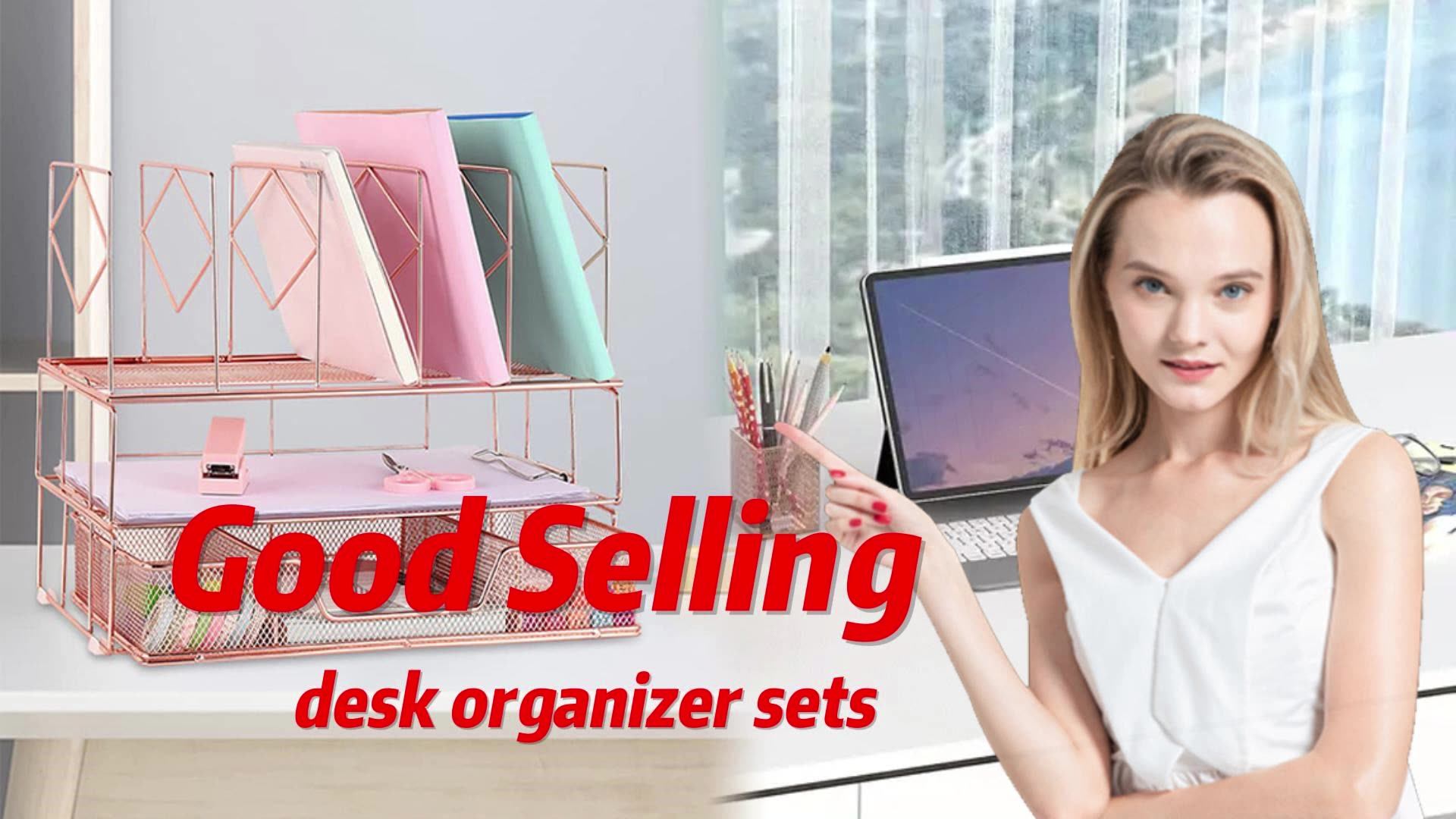 Office Supplies Rose Gold Metal Desk Accessories Desk Organizer With