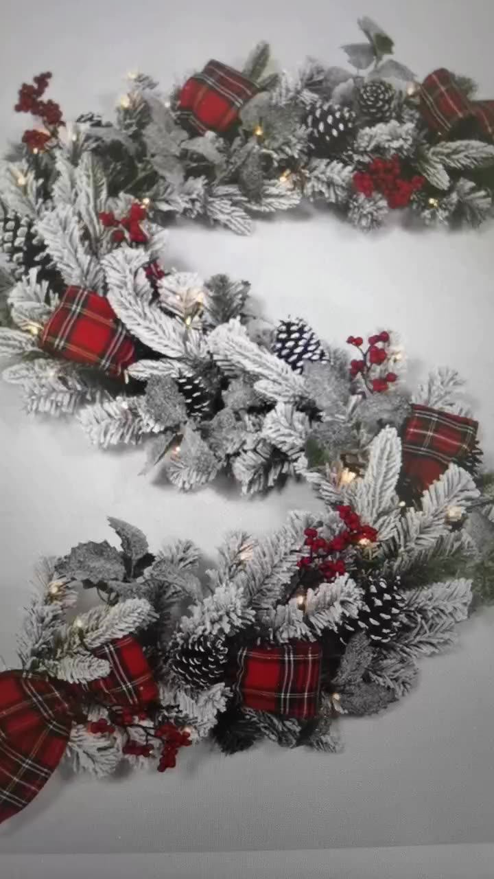 6ft Prelit Flocked Christmas Garland,Wreath With Decoration Cone And